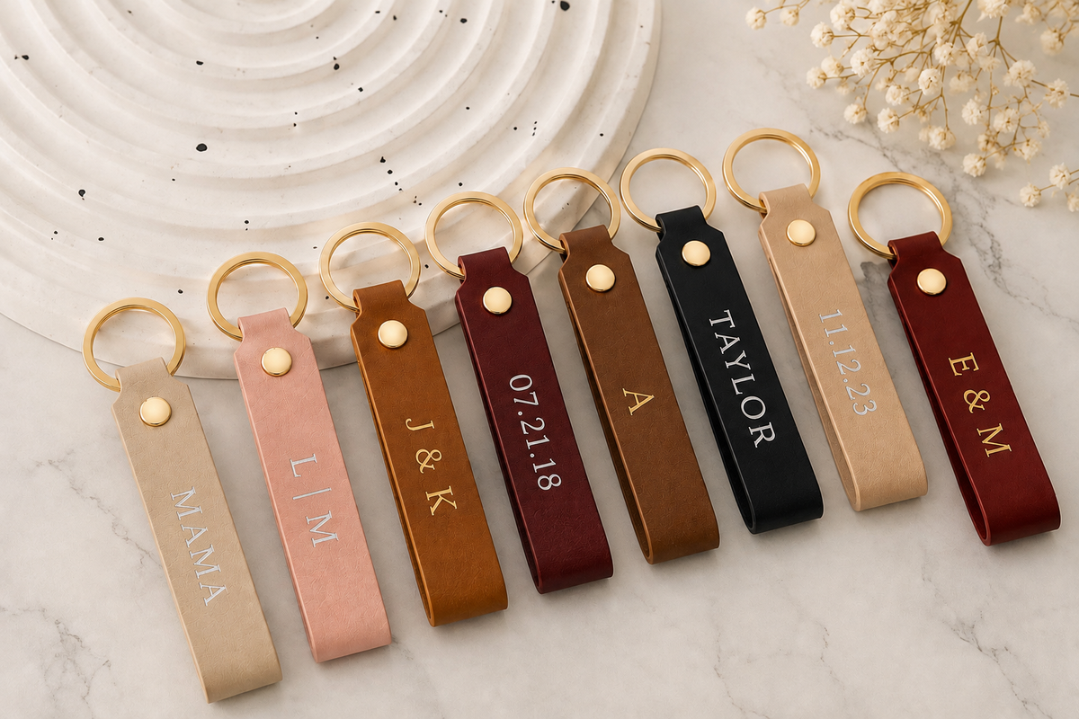 Personalized Faux Leather Keychain | Custom Name, Initials or Date