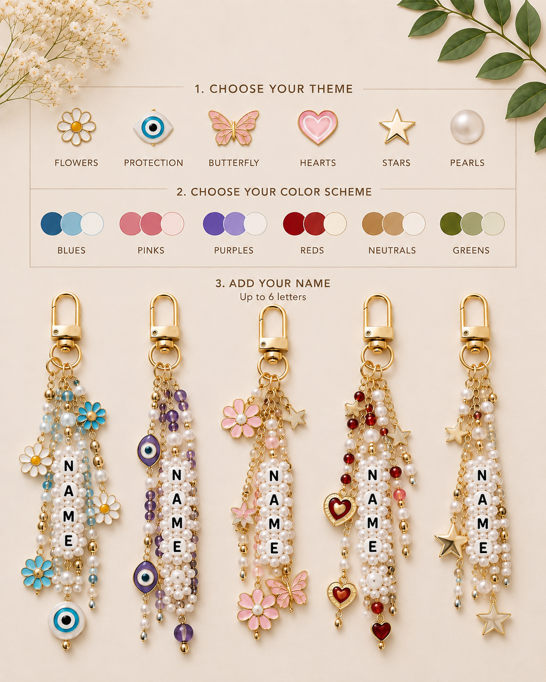 Custom Beaded Bag Charm | Personalized Name, Theme & Color